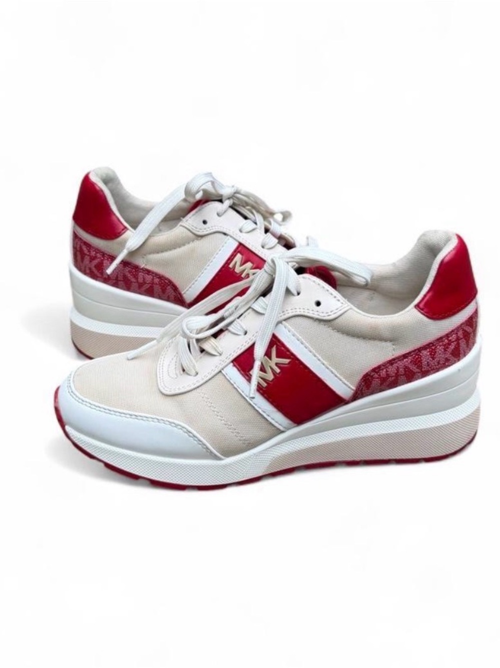Michael Kors Mabel Wedge Sneakers Off White Red Size 6.5